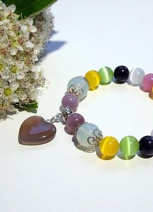 Браслет "радуга" / браслет кошачий глаз / цветной браслет