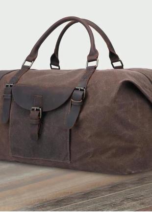 Дорожная сумка текстильная vintage 20058 коричневая6 фото
