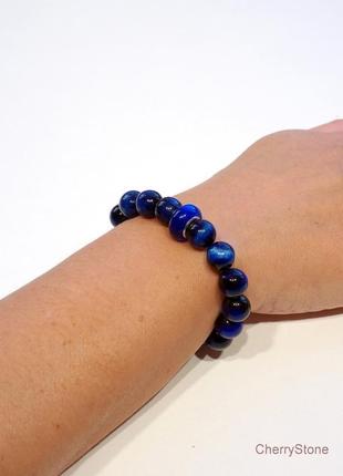 Синий браслет, натуральный камень тигровый глаз4 фото