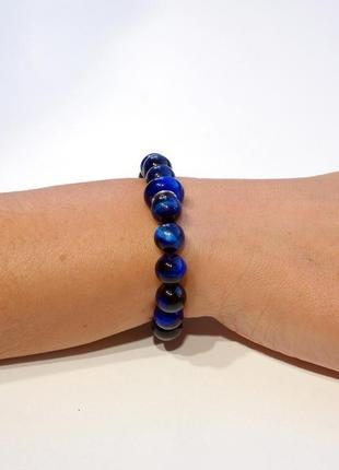 Синій браслет, натуральний камінь тигрове око2 фото