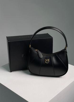 Жіноча сумка із щільної натуральної шкіри, чорна pinko багет, хобо, доповнить вбрання, відмінний подарунок