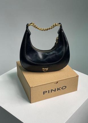 Мини пинко pinko натуральна кожа черная женская сумка, ремешок на плече формы хобо, полокруг, багет2 фото