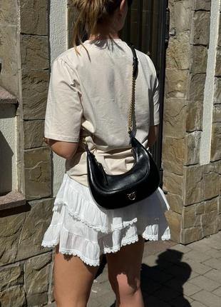 Мини пинко pinko натуральна кожа черная женская сумка, ремешок на плече формы хобо, полокруг, багет3 фото