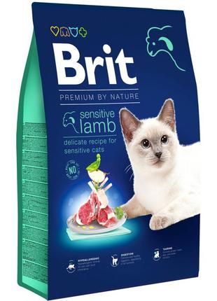 Сухой корм для взрослых кошек с чувствительным пищеварением brit premium cat sensitive lamb 8 кг