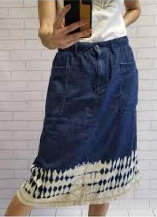 100% котон фирменная джинсовая юбка миди с карманами тай дай