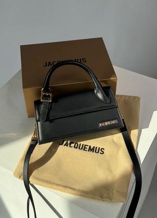 Стильна женская сумка jacquemus черная натуральная кожа брендованый куплет, упаковка подарок для девушек