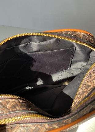 Шикарная женская сумка кросс боди легкая michael kors брендов модель темный моко, коричневый натуральна кожа и текстиль, широкий ремешок бренд фирма5 фото