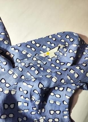 Boden❤️‍🔥 сіро-блакитна сорочка з оригінальним принтом зі 100% льону4 фото