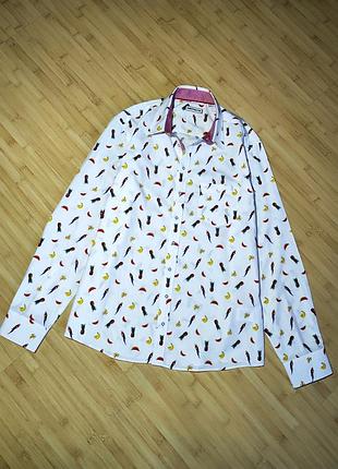 Shirtmaster🔥 чоловіча біла котонова сорочка з оригінальним принтом
