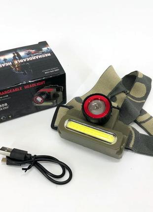 Yui ліхтар налобний police 8808/6908-xpe+cob, micro usb, вбудований акумулятор, ліхтарик на голову із зарядкою