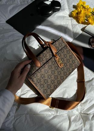 Женская кожаная сумка 👜 michael kors gigi lg grab tote brown6 фото