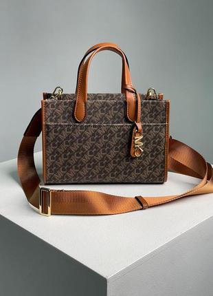 Женская кожаная сумка 👜 michael kors gigi lg grab tote brown4 фото