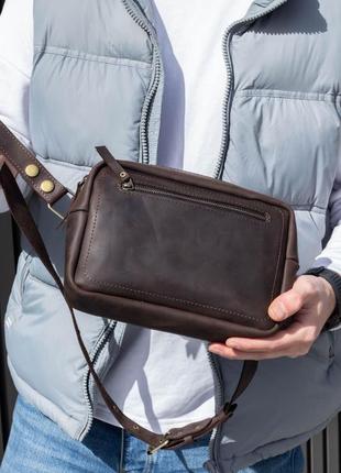 Чоловіча шикарна якісна та стильна сумка банка з натуральної шкіри коричнева5 фото