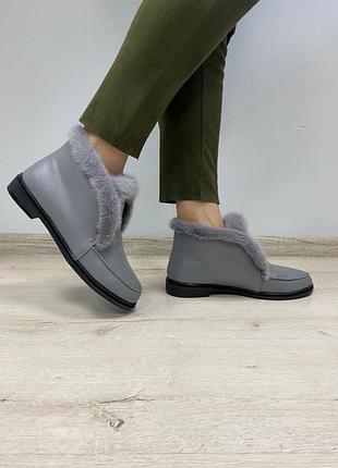 Лоферы с итальянской кожи натуральный мех норка, кожаные зимние осенние