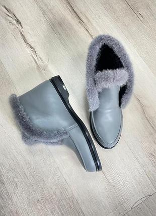 Лоферы с итальянской кожи натуральный мех норка, кожаные зимние осенние
