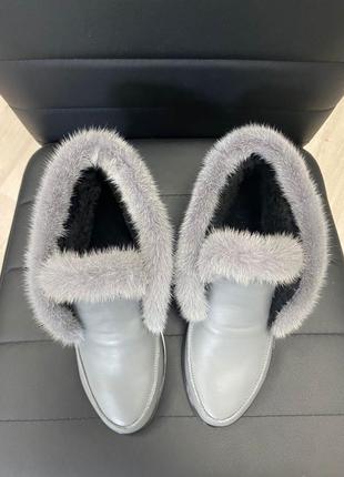 Лоферы с итальянской кожи натуральный мех норка, кожаные зимние осенние