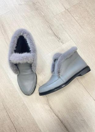 Лоферы с итальянской кожи натуральный мех норка, кожаные зимние осенние