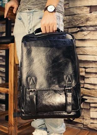 Мужской кожаный черный городской рюкзак портфель ранець мужская сумка для ноутбука