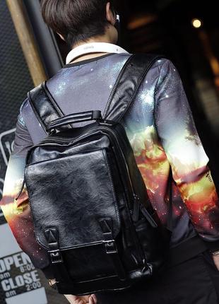 Мужской кожаный черный городской рюкзак портфель ранець мужская сумка для ноутбука3 фото