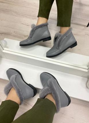 Лоферы с итальянской кожи натуральный мех норка, кожаные зимние осенние