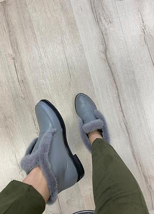 Лоферы с итальянской кожи натуральный мех норка, кожаные зимние осенние
