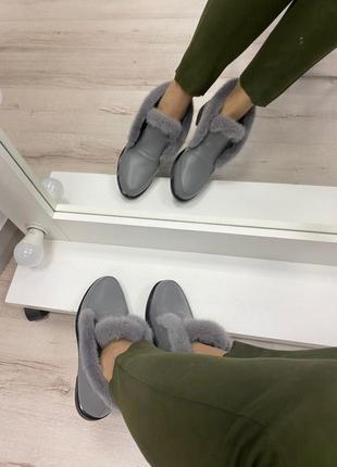 Лоферы с итальянской кожи натуральный мех норка, кожаные зимние осенние