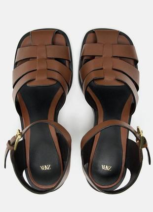 Zara кожаные сандалии на широких каблуках, сандалии, босоножки, туфли