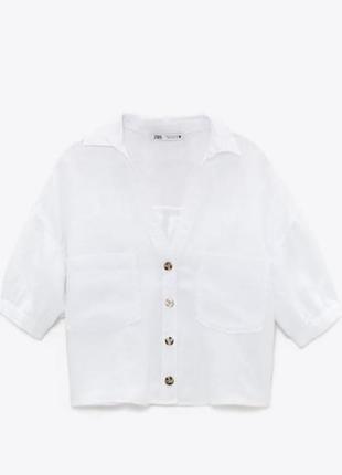 Укорочена рубашка zara з льону xs8 фото