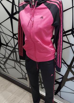 Оригинальный спортивный костюм adidas черный с розовым 42-467 фото