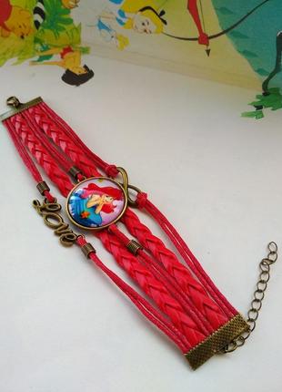 Плетеный браслет с ариэль (красный)5 фото