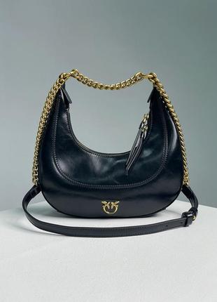 Кожаная сумка 👜 pinko mini brioche bag hobo black6 фото