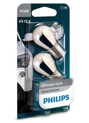 Автолампа py21w silvervision 12v 21w bau15s - блістер 2шт, (12496svb2)