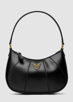 Женская кожаная сумка pinko hobo bag fine grain cow leather black1 фото