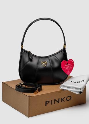 Женская кожаная сумка pinko hobo bag fine grain cow leather black8 фото