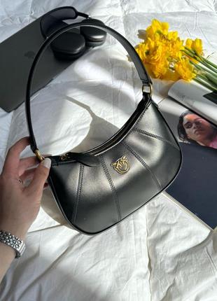 Женская кожаная сумка pinko hobo bag fine grain cow leather black9 фото