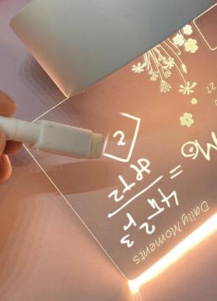 Светодиодная led доска планер для заметок рисования маркером календарь usb светильник 3d ночник9 фото