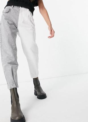 Стильні джинси bershka з білою та сірою половинами1 фото
