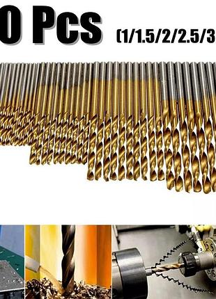 Набор тердосплавных сверл сверло 50 штук 1-3 мм титановое покрытие.