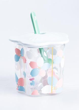 Скляна дитяча чашка з кришкою та ложкою 500мл, непроливайка для дівчаток6 фото