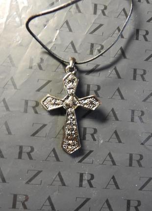 Кулон крест крестик металлический со стразами3 фото
