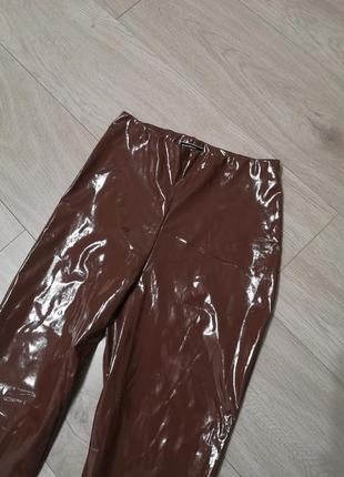 Лаковые лосины латекс, бежевые лосины, кожаные штаны, лосины кожа4 фото