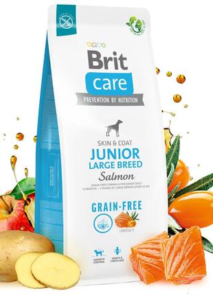 Беззерновий сухий корм для молодих собак великих порід brit grain-free junior large breed з лососем 12 кг