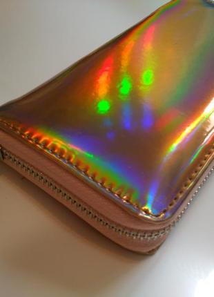 Новий бомбезний довгий голографічний лаковий золотистий гаманець хамелеон4 фото