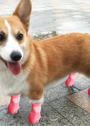 Резиновая обувь для собак на липучке розовая s3 фото