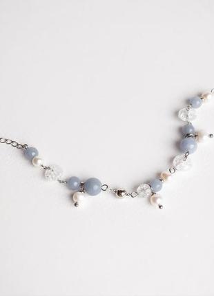 Браслет з ангелита, перлів і гірського кришталю (модель № 283) jk jewelry6 фото