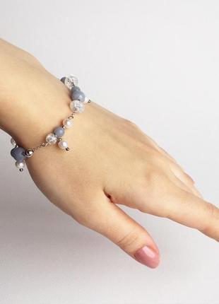 Браслет из ангелита, жемчуга и горного хрусталя  (модель № 283) jk jewelry2 фото