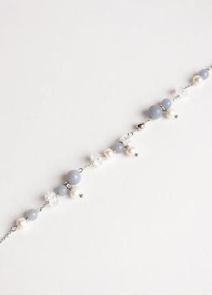Браслет з ангелита, перлів і гірського кришталю (модель № 283) jk jewelry3 фото