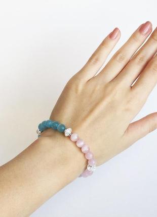 Розово-голубой браслет из натурального камня (модель №348) jk jewelry4 фото