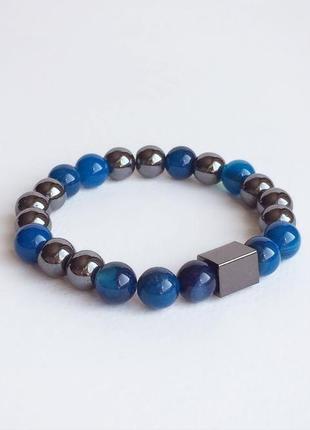Браслет из синего агата и гематита (модель № 357) jk jewelry