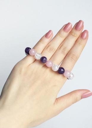 Браслет из аметиста, горного хрусталя  и розового кварца (модель № 455) jk jewelry2 фото